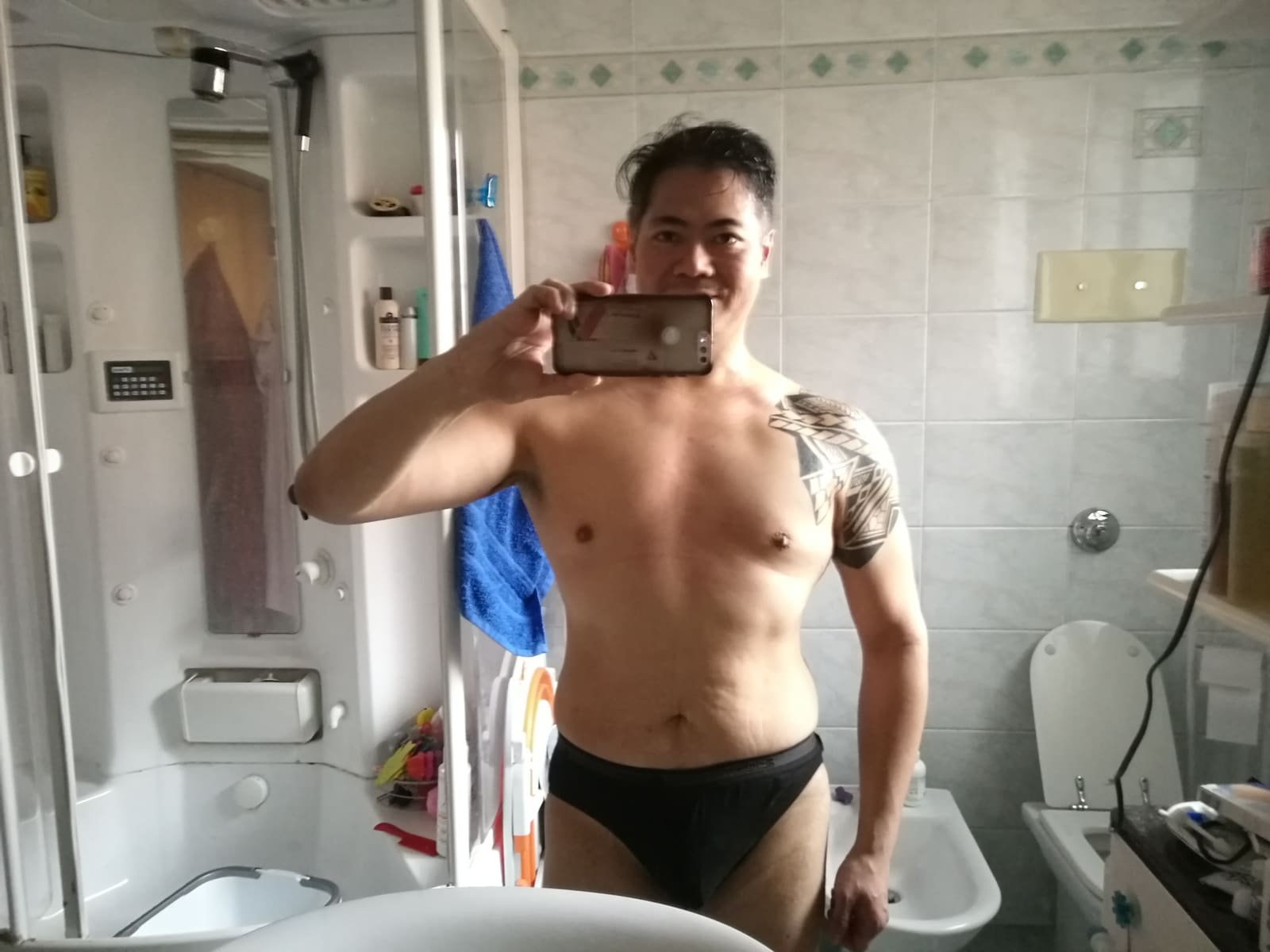 Me at the lean end of the swing, taken in the bathroom mirror.
